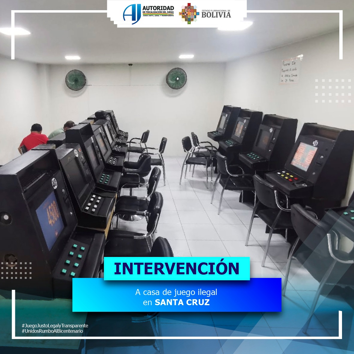 AJ interviene casas de juego en Tarija y Santa Cruz, comisa 69 máquinas de juegos de azar