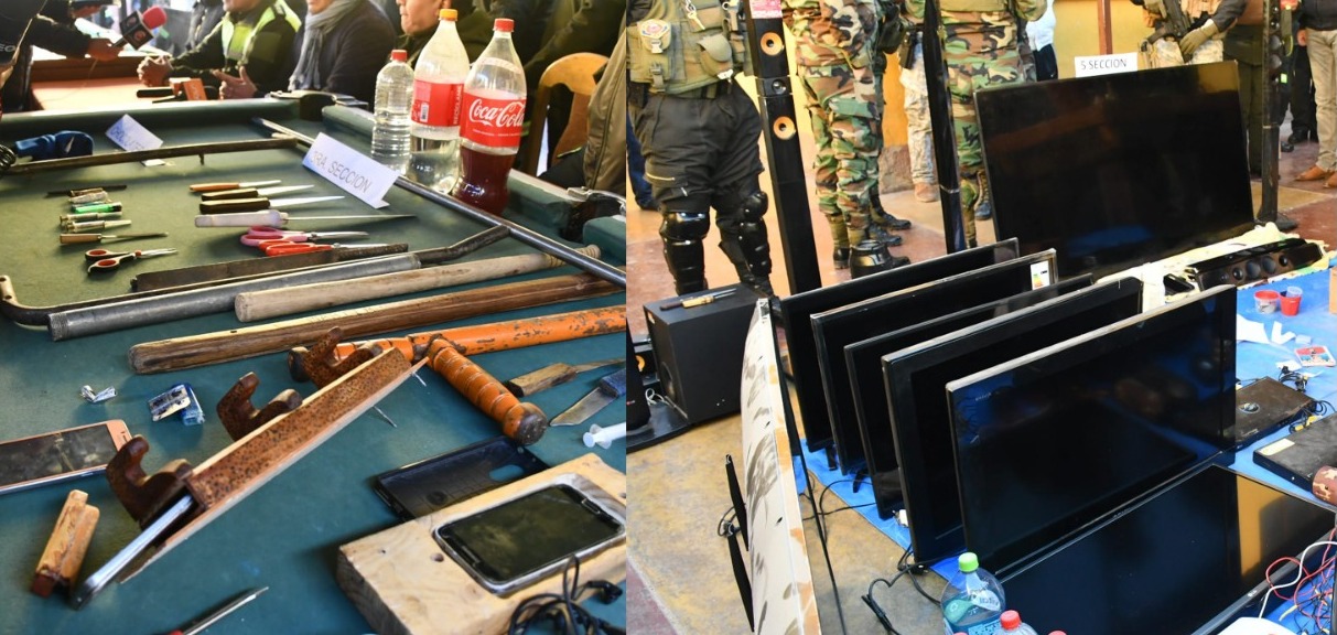 Policía secuestra armas, celulares, televisores y drogas en el penal de San Pedro de Oruro