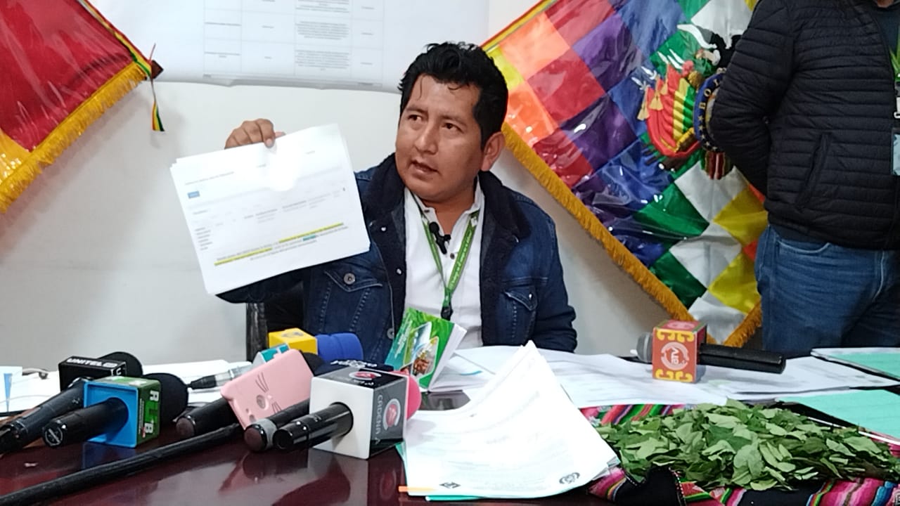 El viceministro de Coca, Arley Lovera, en conferencia de prensa. Foto: Gonzalo Jallasi.