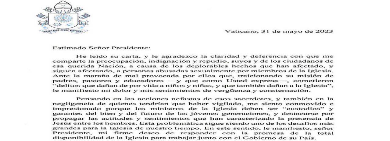 Arce destaca respuesta del Papa y ratifica necesidad de afianzar control para evitar ingreso de curas acusados de pederastia