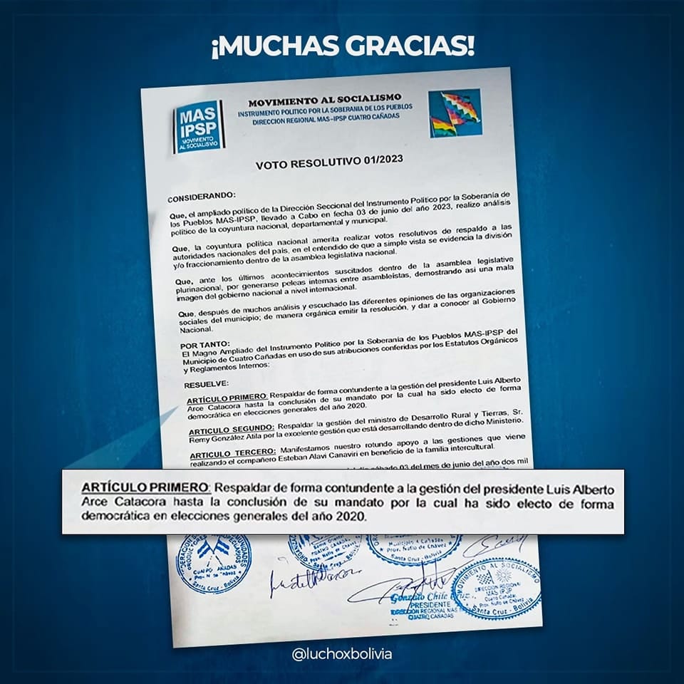 Arce afirma que la unidad del MAS-IPSP y de las organizaciones sociales es garantía de la estabilidad económica