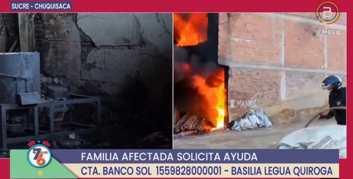 Incendio de magnitud afecta una vivienda y deja a una persona herida en Sucre, familia afectada clama por ayuda