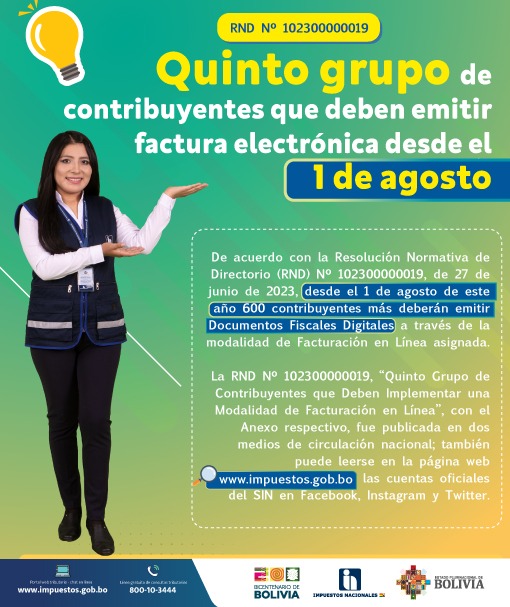 Impuestos: Quinto grupo de contribuyentes debe emitir factura electrónica desde el 1 de agosto 