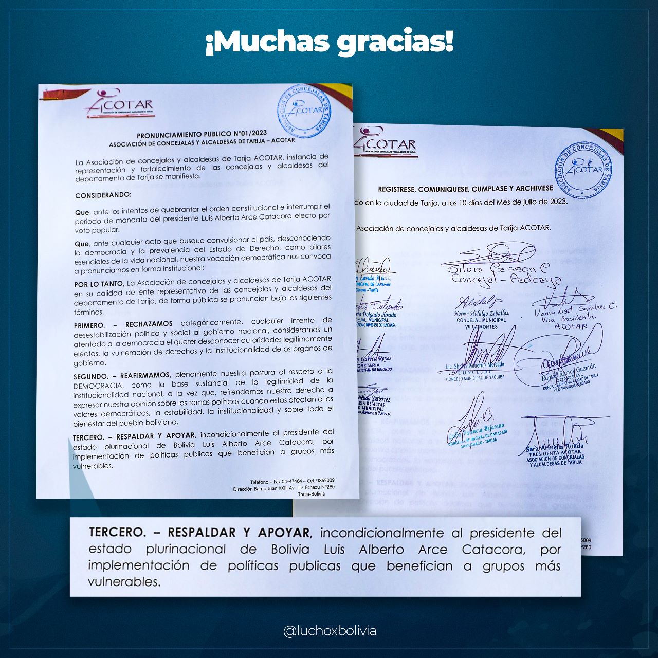 Presidente agradece el respaldo de las concejalas y alcaldesas de Tarija a su gestión de Gobierno 