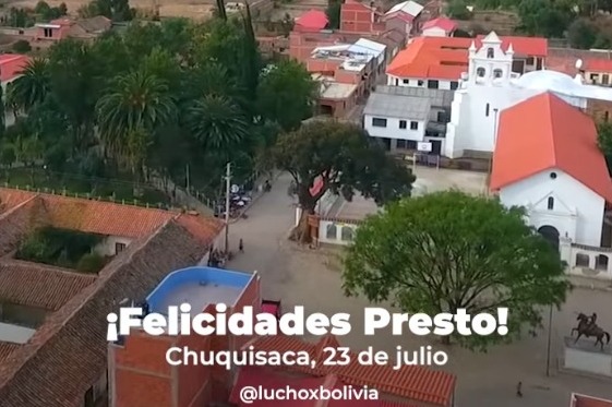 Arce saluda al municipio chuquisaqueño de Presto por su 453 aniversario