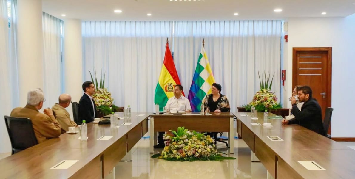 La reunión del presidente del Estado, Luis Arce, y el empresariado cruceño. Archivo.