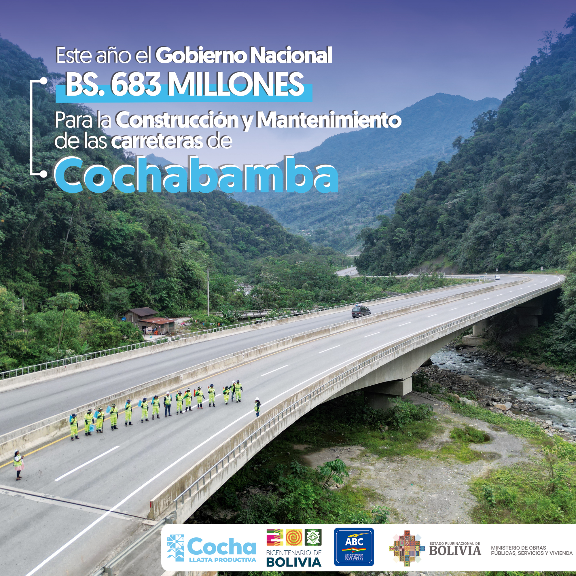 ABC destina más de Bs 683 millones en construcción y mantenimiento de vías en Cochabamba 