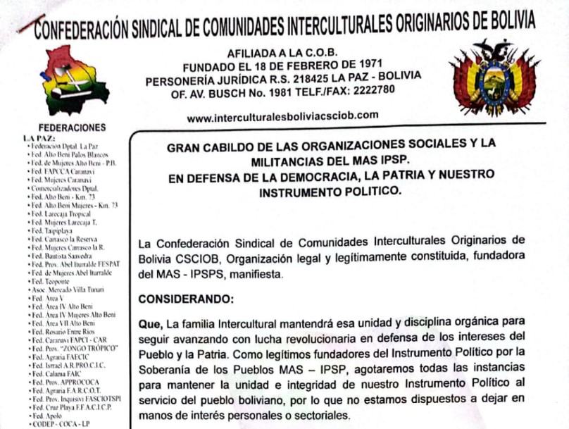 Interculturales, campesinos y agropecuarios de La Paz confirman presencia en el cabildo en El Alto