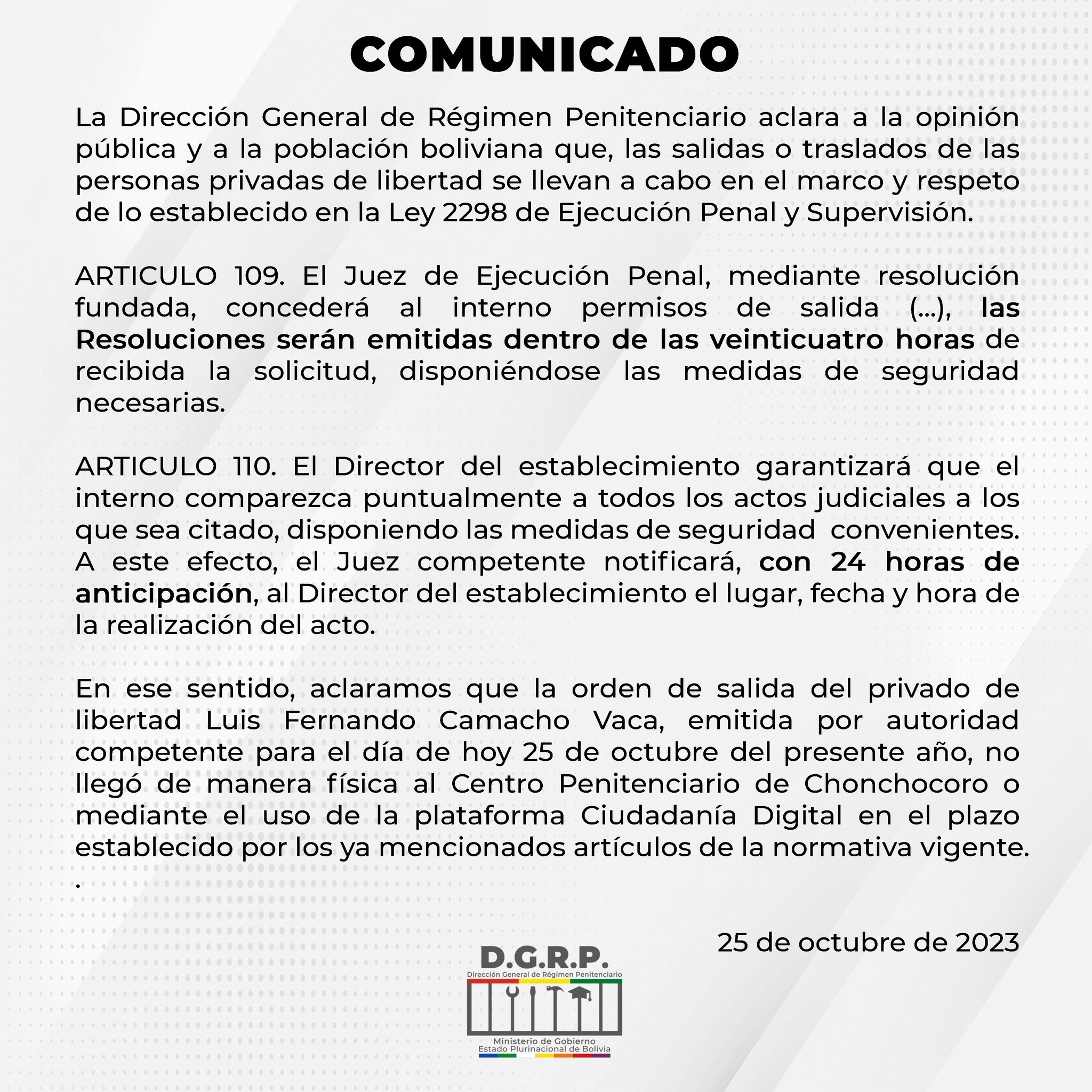 Régimen Penitenciario: Orden de salida para Camacho para asistir al Consejo de Autonomías no llegó en el plazo establecido