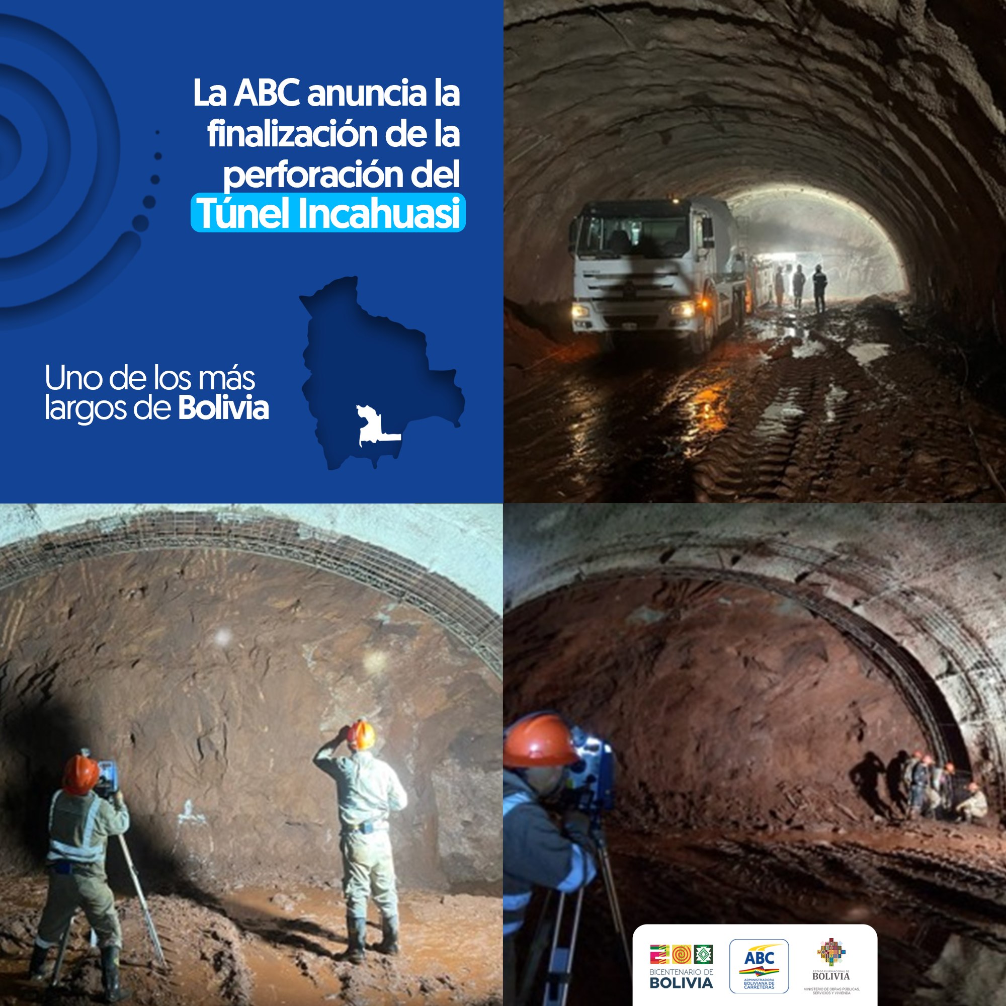 Concluye perforación del túnel Incahuasi, uno de los más largos de Bolivia con 1,26 kilómetros