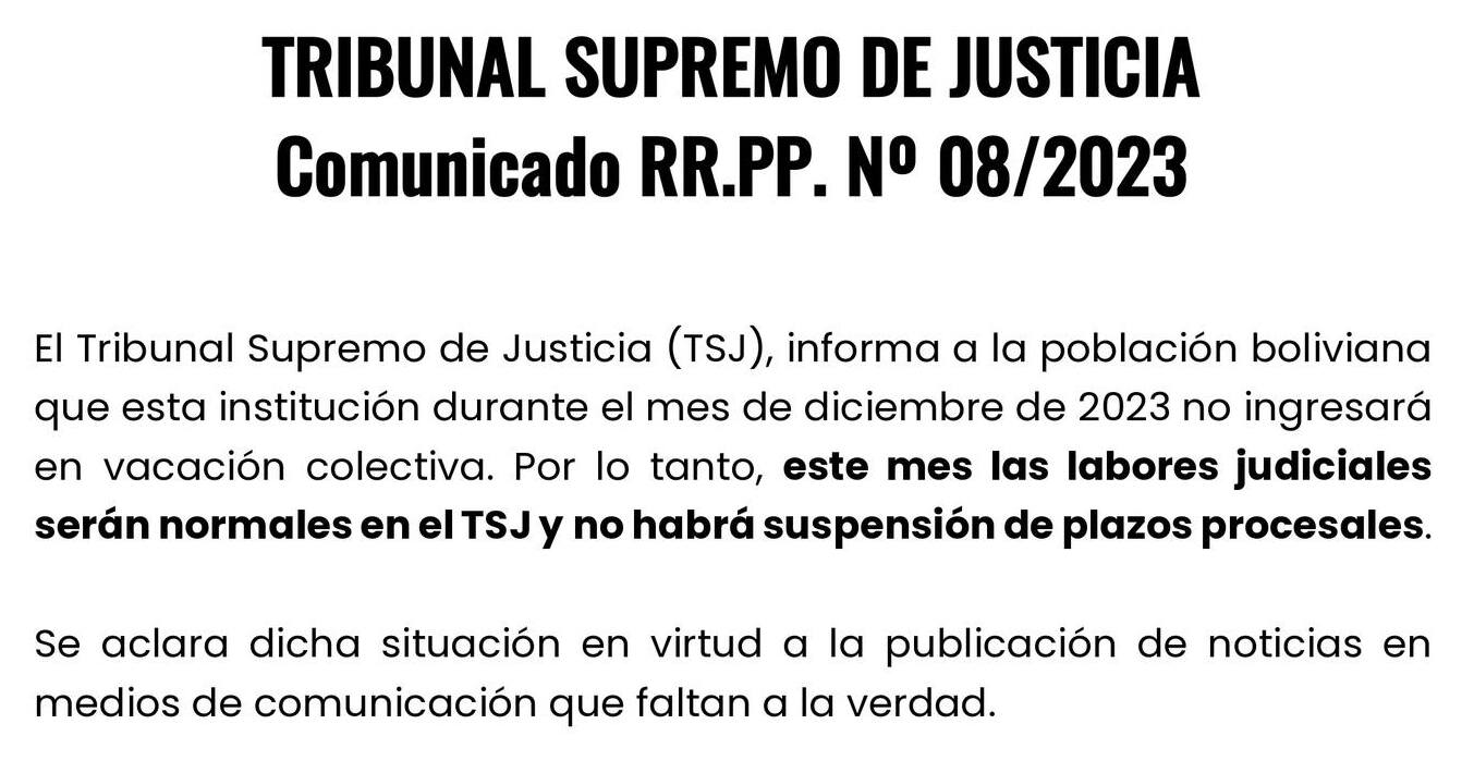 Tribunal Supremo de Justicia no ingresará en vacación y trabajará de manera continua este mes