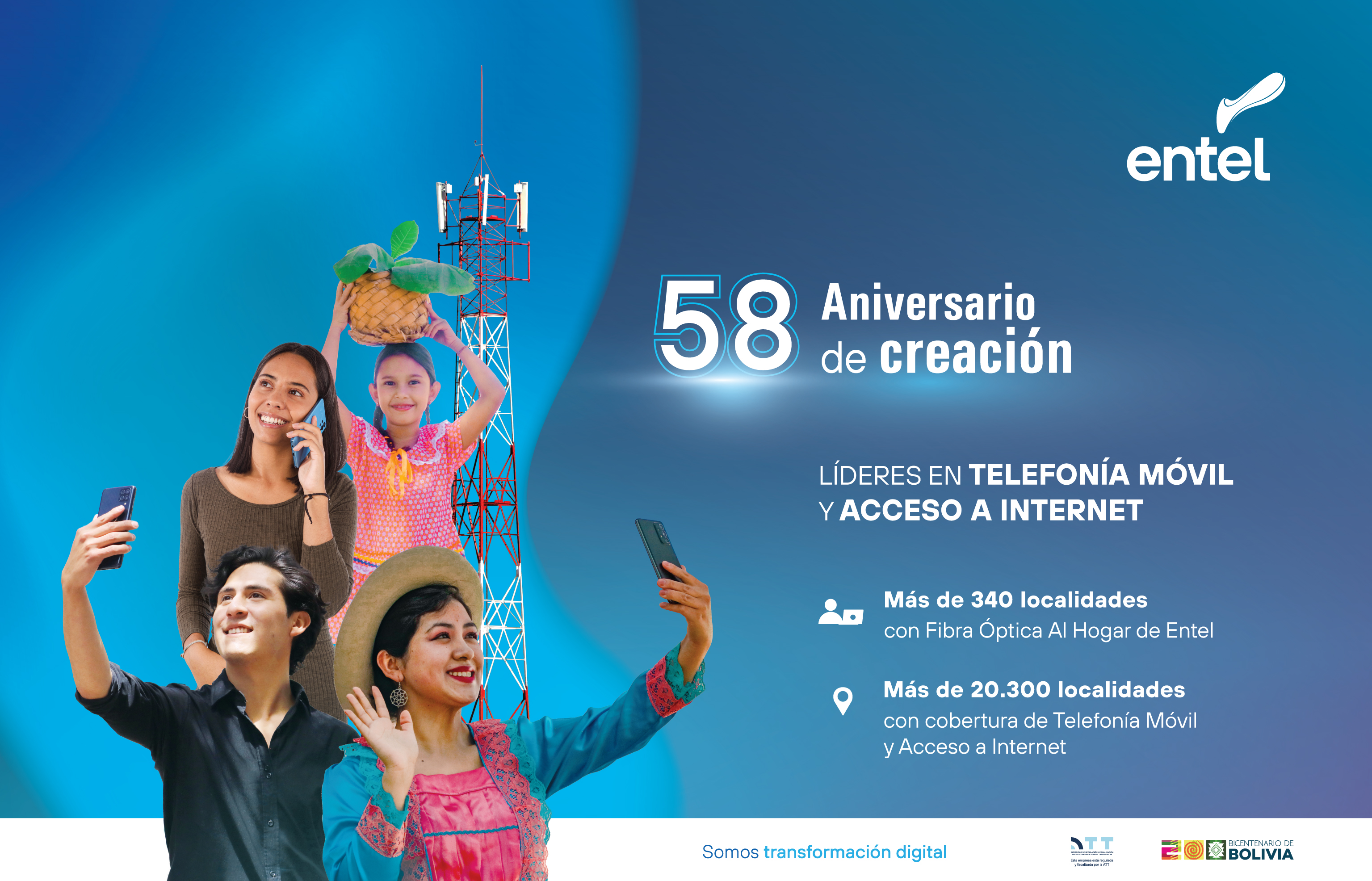 Entel celebra su 58 aniversario con despliegue de más de 33.600 kilómetros de Fibra Óptica