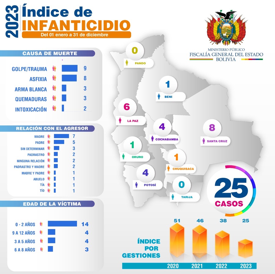 En Bolivia reportan 25 infanticidios en 2023, la mayoría de las víctimas tenían entre 0 y 2 años 