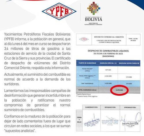 YPFB garantiza el normal abastecimiento de combustibles en Santa Cruz 