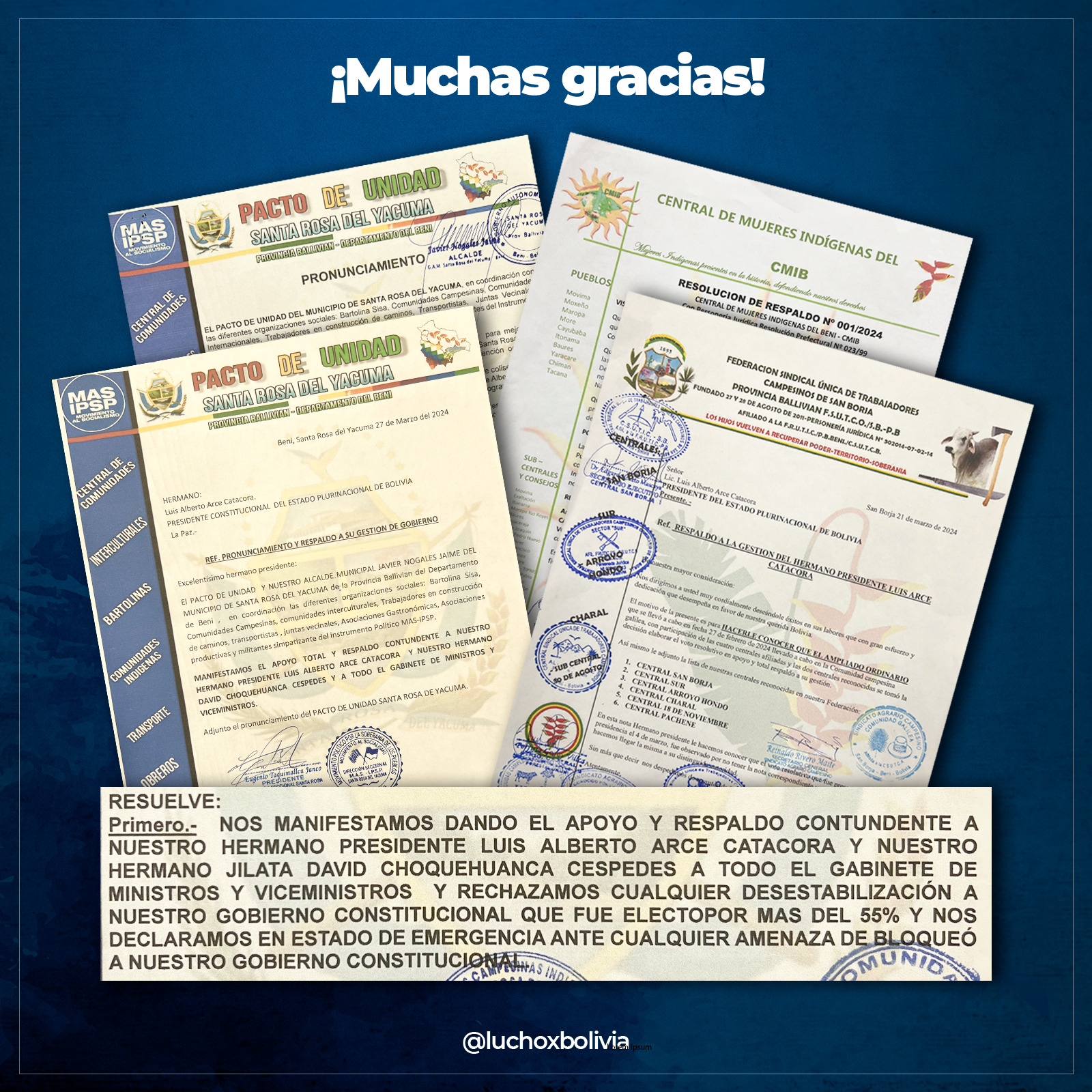 Arce destaca fortaleza del Gobierno y unidad con las organizaciones sociales pese a mentiras y ataques