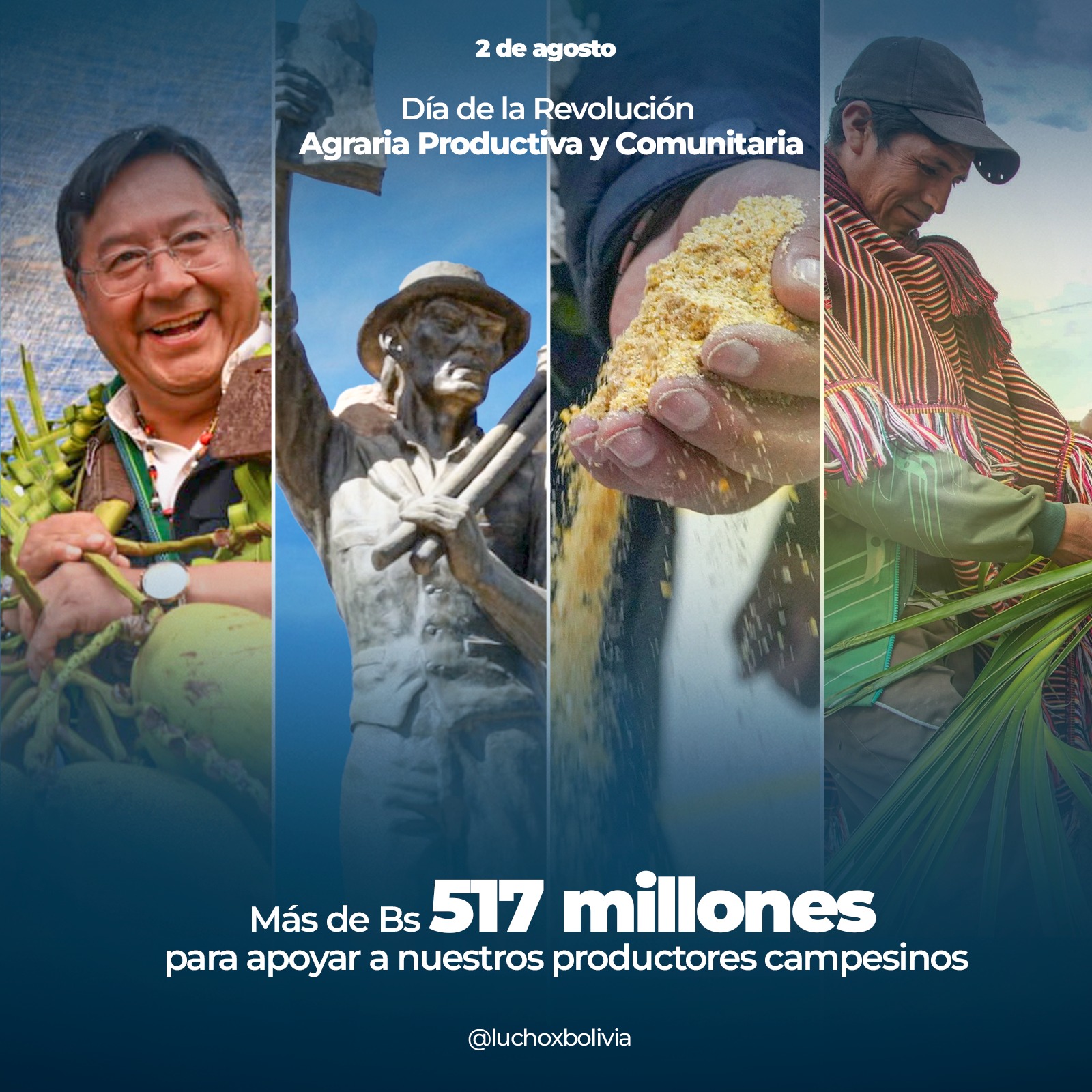Rinden homenaje al Día de la Revolución Agraria con Bs 517 millones de inversión para apoyar al agro 
