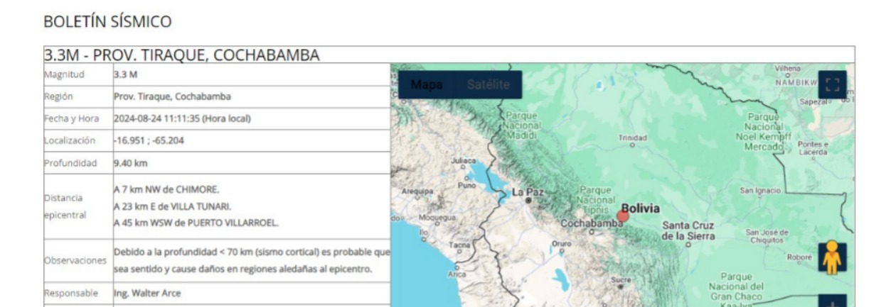 Observatorio registra nuevo sismo superficial de magnitud 3,3 en Cochabamba 