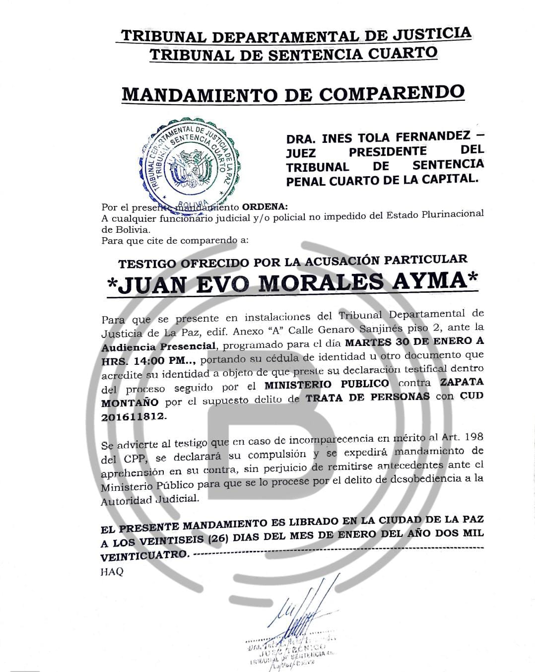 Justicia cita a Morales y García por caso Zapata, advierte con mandamientos de aprehensión de no presentarse