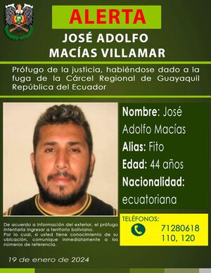 La Policía activa alerta ante posible ingreso del prófugo ecuatoriano José Adolfo Macías alistas Fito