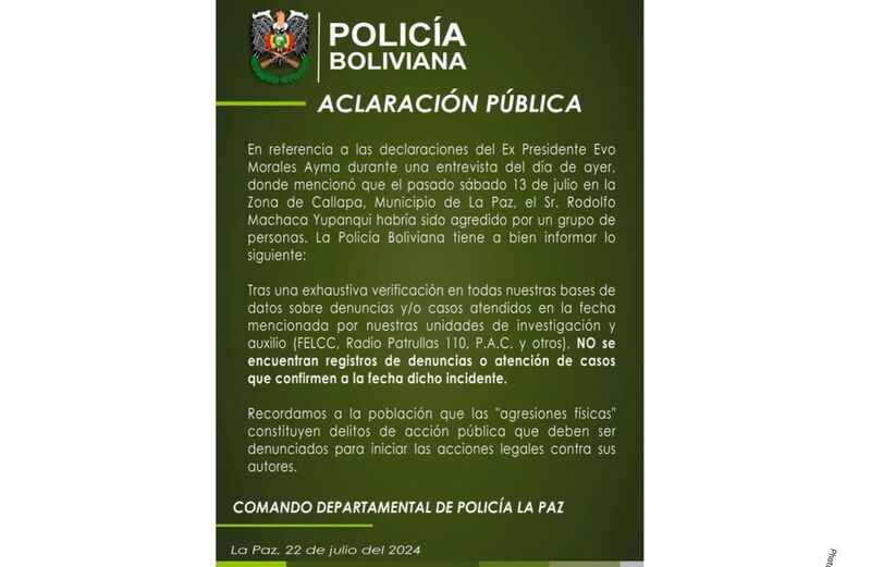 Policía no tiene registrada denuncia de supuesta agresión al dirigente Machaca 