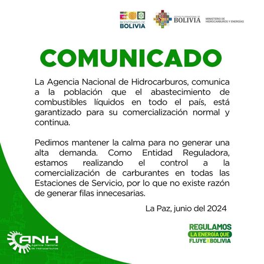 YPFB reporta “absoluta normalidad” en abastecimiento de combustibles, ANH controla surtidores y dice que “no hay razón para filas”