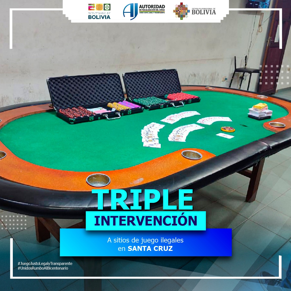 Autoridad de Juego interviene en Santa Cruz tres locales ilegales de póker