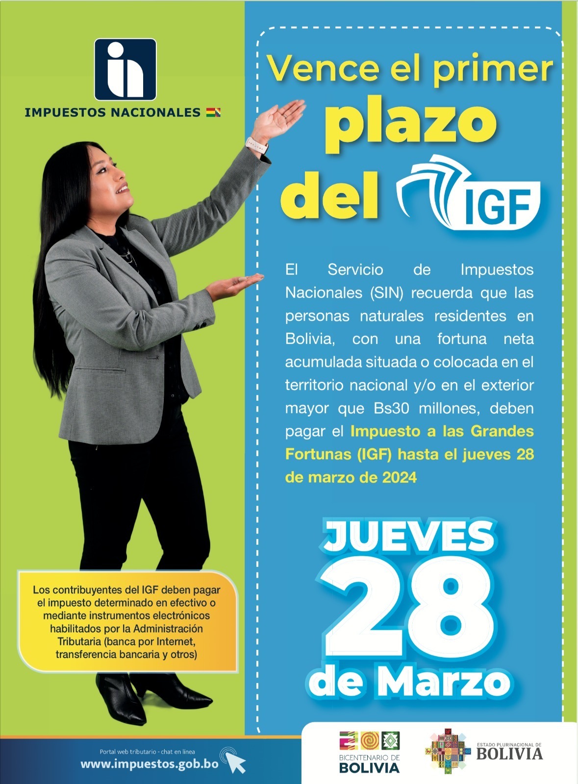 Primer plazo para el pago del Impuesto a las Grandes Fortunas fenece el jueves