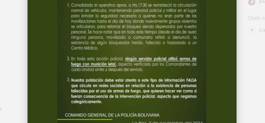Policía niega uso de armas de fuego en operativo de desbloqueo en Parotani y califica de falsa información que circula sobre muertos