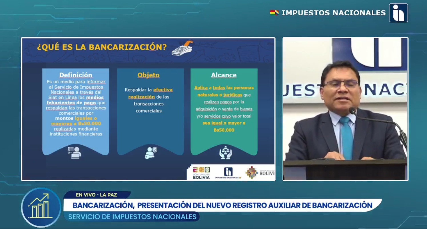 Crean sistema de bancarización para informar a Impuestos transacciones de compra y venta iguales o mayores a Bs 50.000