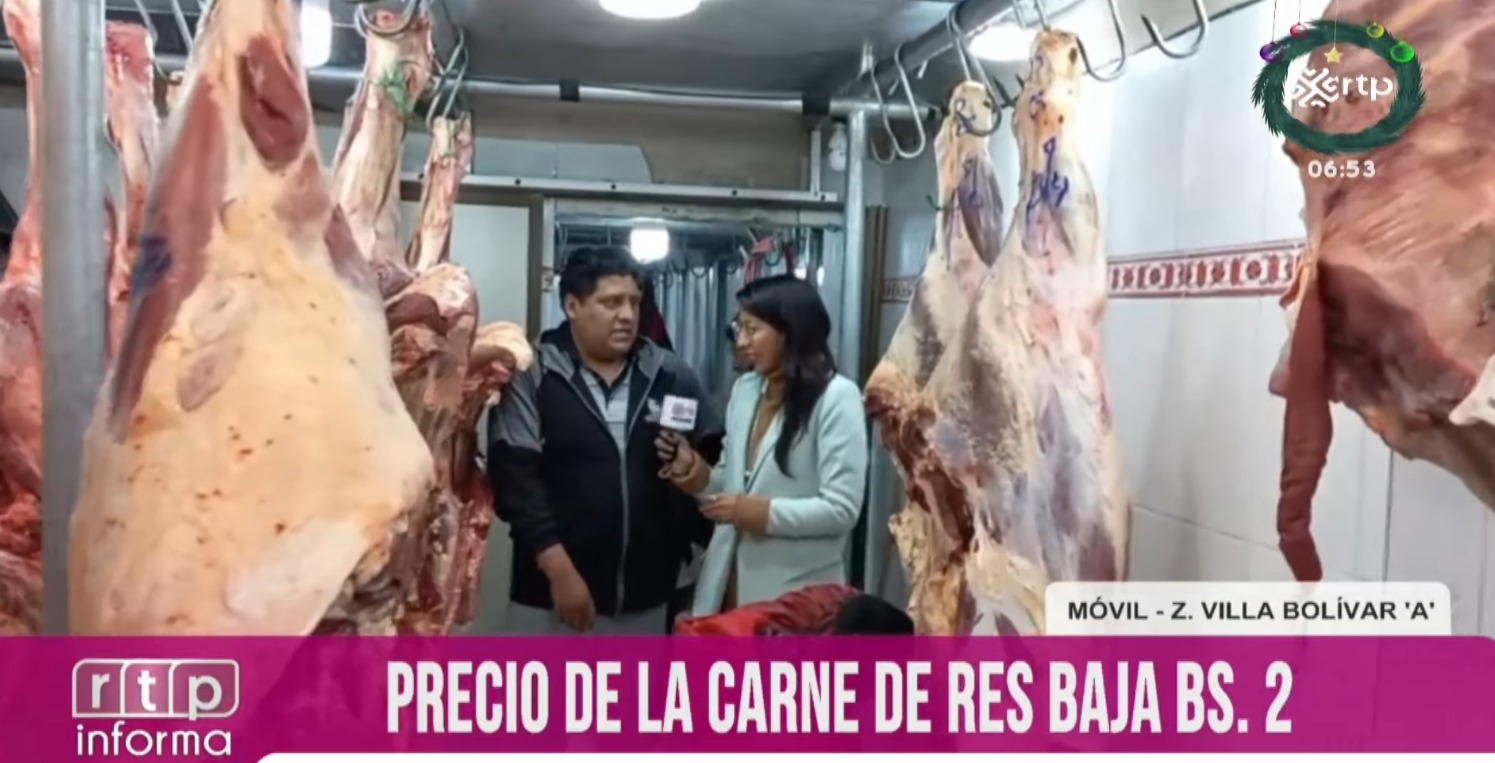 Baja precio del kilo gancho de la carne de res cruceña, beniana y altiplano en El Alto