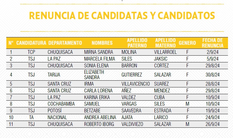 Renuncian 11 candidatos a las elecciones judiciales