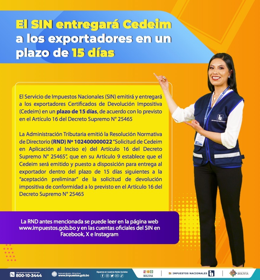 Impuestos entregará el Certificado de Devolución Impositiva a exportadores en un plazo de 15 días 