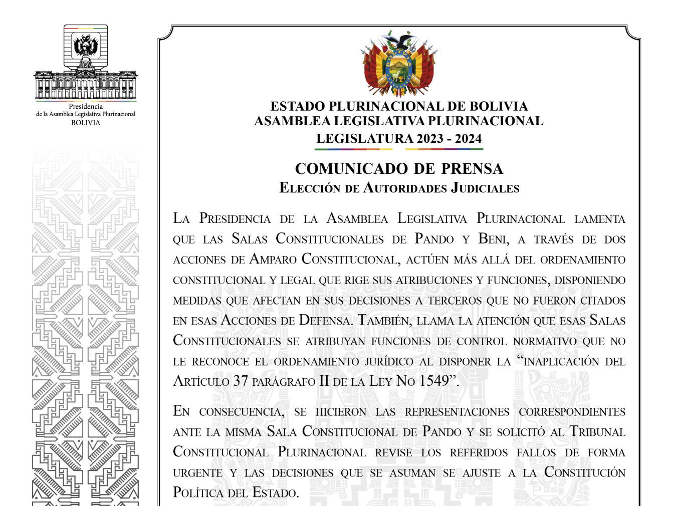 Piden al TCP “revisión urgente” de fallos constitucionales sobre las Judiciales y exhortan al TSE a proseguir con el proceso