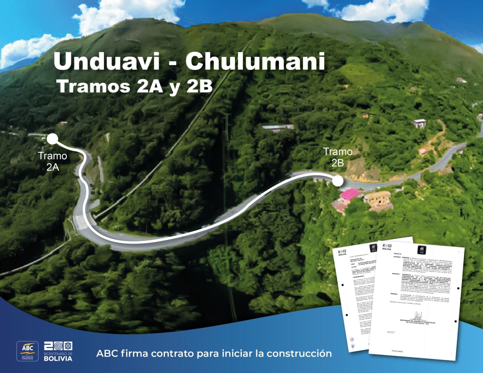 Firman contrato para construir la carretera Unduavi - Chulumani tramos 2A y 2B 