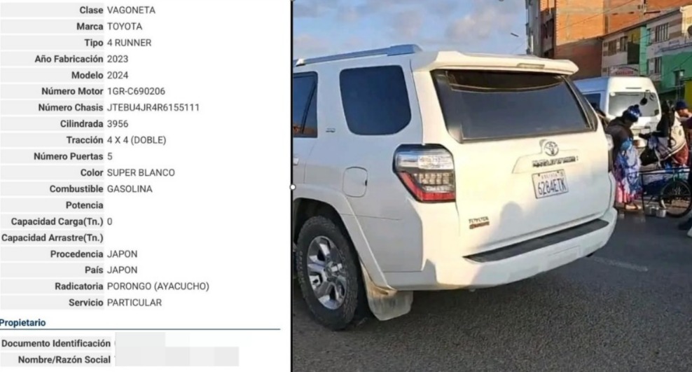 Vagoneta utilizada por Morales en su marcha está valuada en $us 90.000 y pertenece a una joven de 21 años