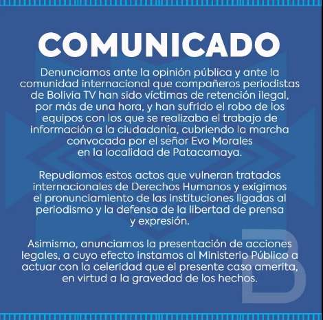 En marcha evista retienen y arrebatan su equipo de trabajo a periodistas de Bolivia Tv