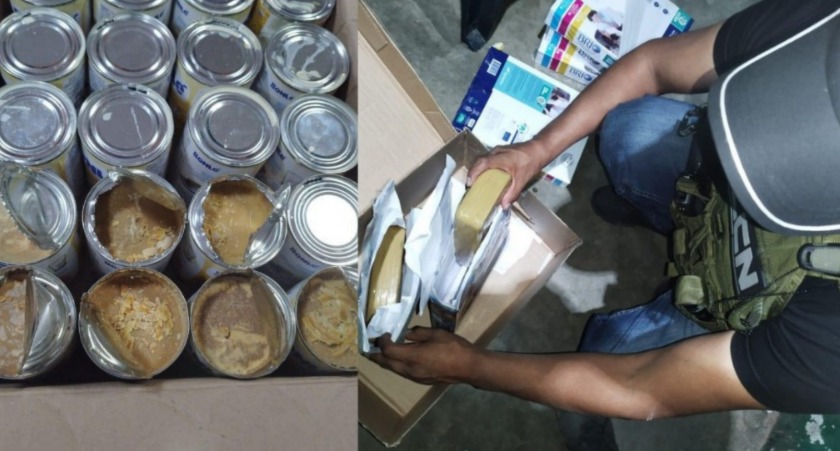 Incautan pasta base de cocaína camuflada en latas de leche evaporada en Santa Cruz
