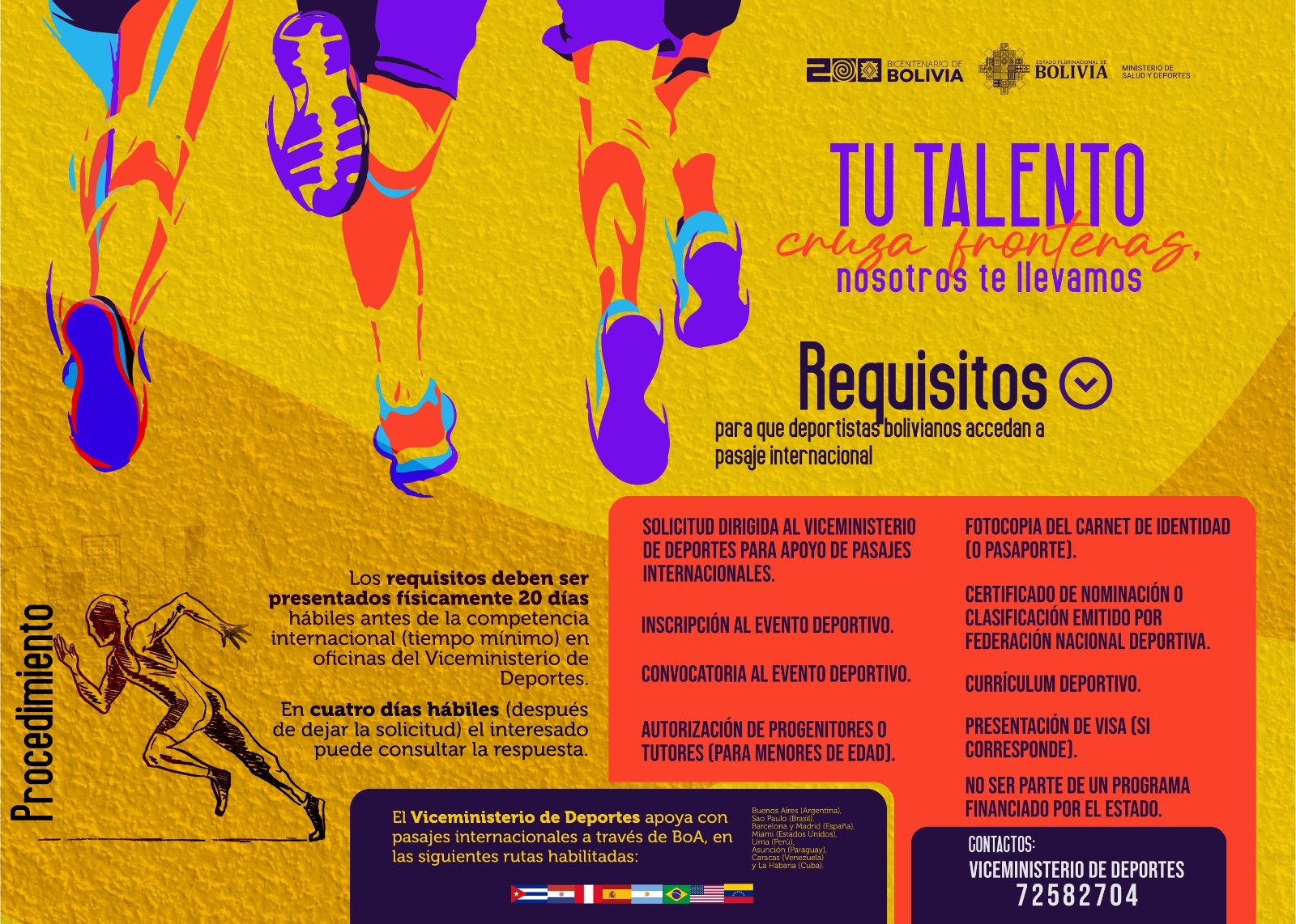 Viceministerio apoya a deportistas con pasajes aéreos internacionales en nueve rutas hábiles