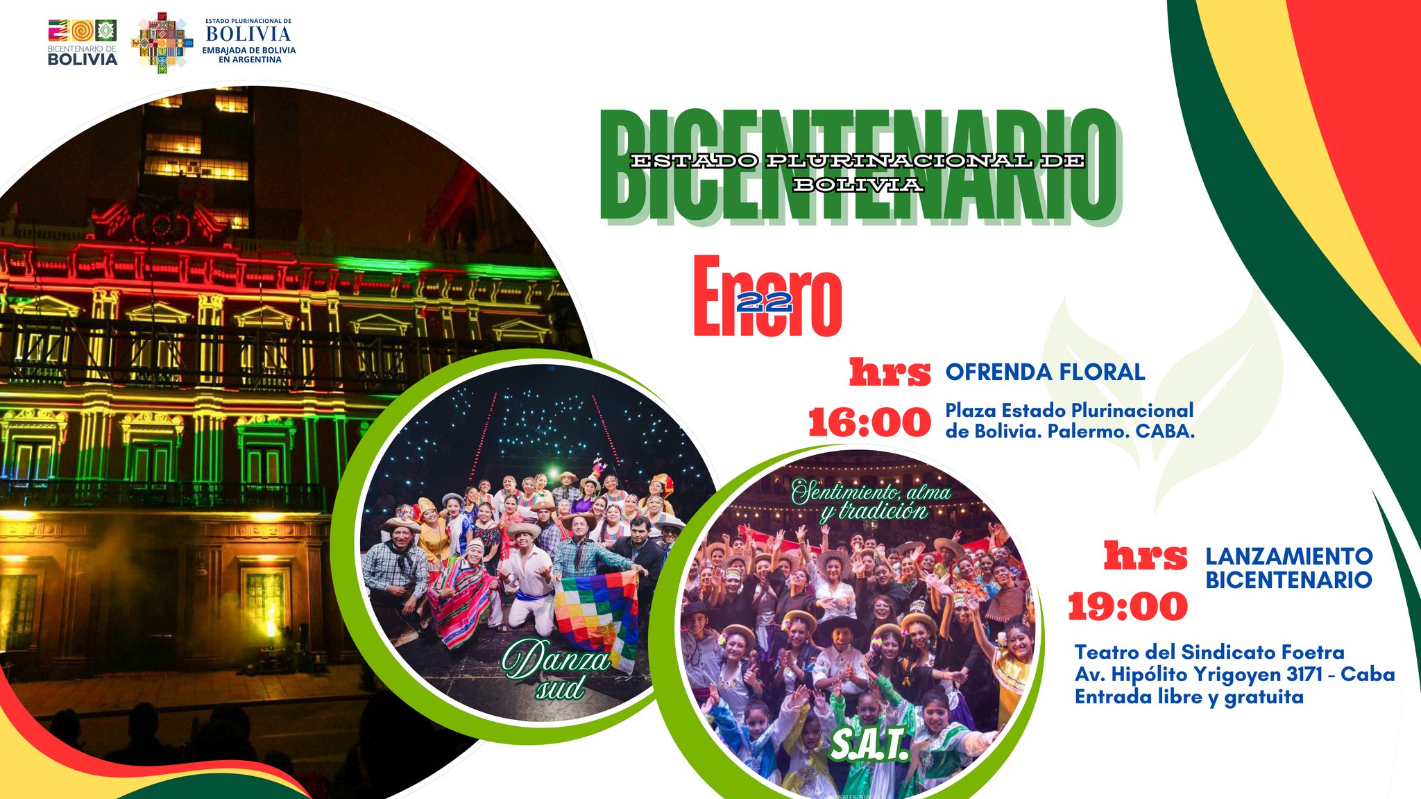 Día del Estado Plurinacional y Bicentenario de Bolivia serán conmemorados en Argentina