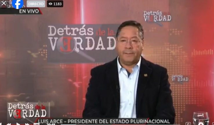 El presidente Luis Arce en entrevista con "Detrás de la Verdad". Captura.