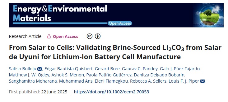 YLB participa en artículo científico internacional que valida calidad del litio boliviano para baterías de alto rendimiento