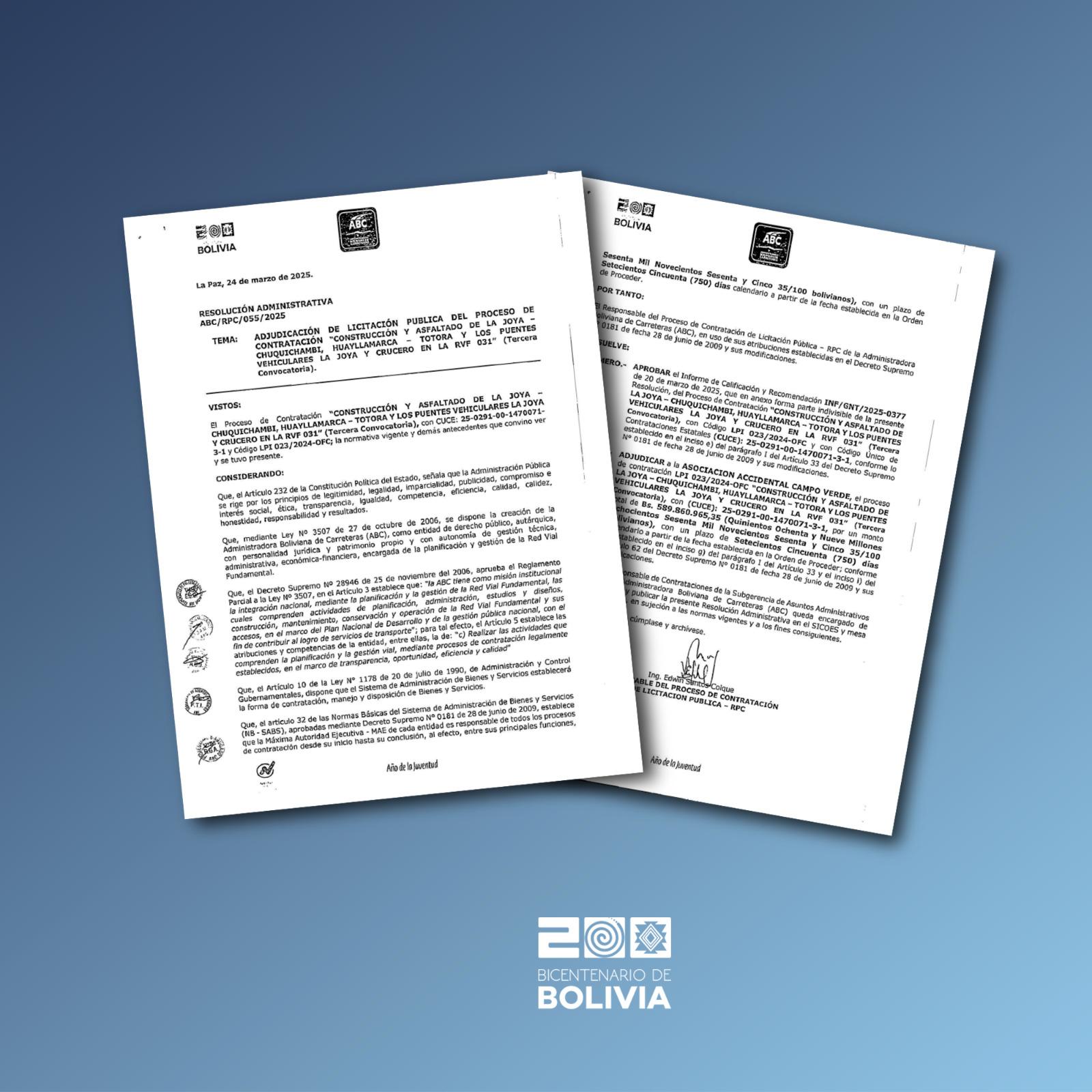 ABC adjudica construcción de tramos La Joya – Chuquichambi y Huayllamarca – Totora, además de puentes vehiculares 