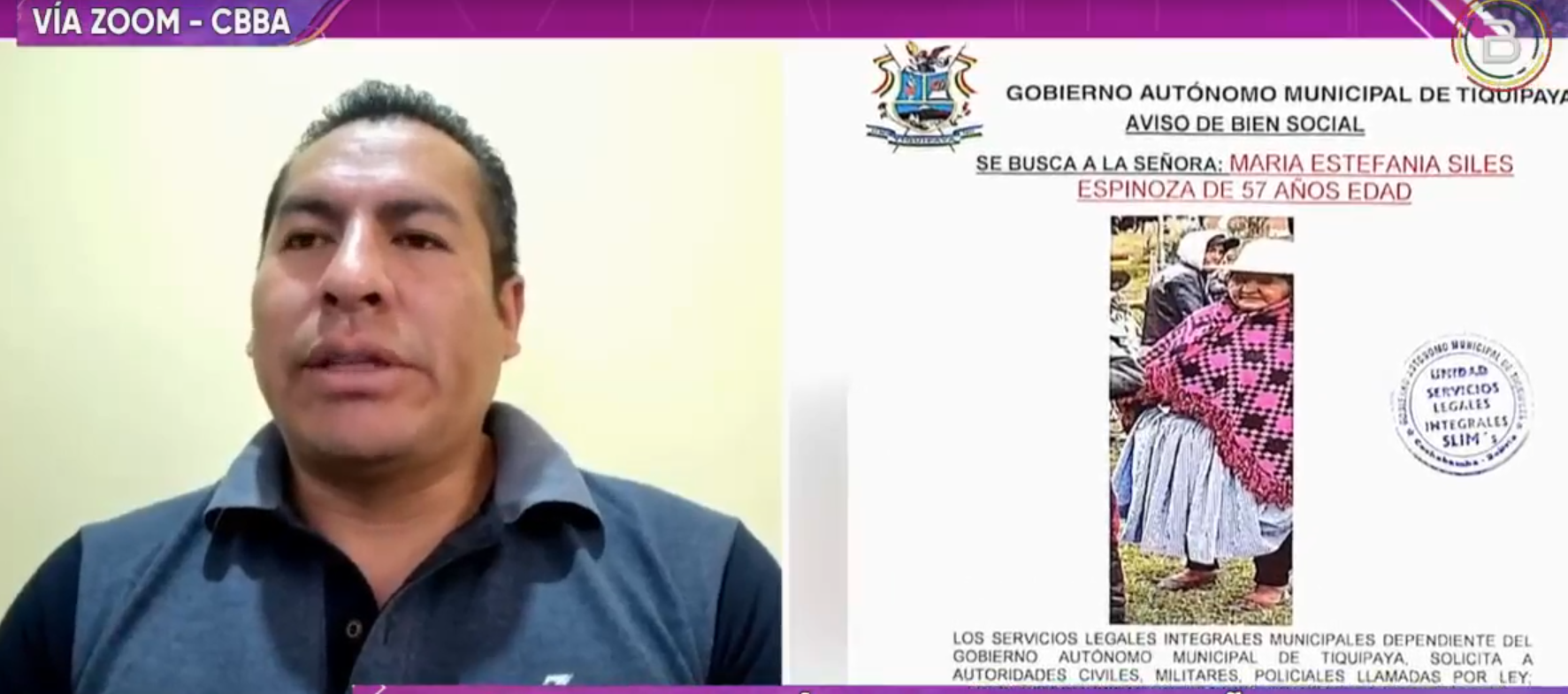 Buscan a María Siles, reportada como desaparecida en Tiquipaya