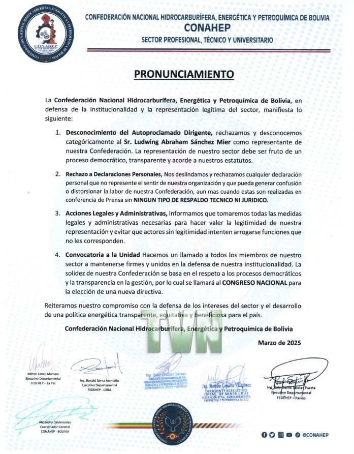 Documento del pronunciamiento oficial de la Conahep presentado. Foto: RRSS