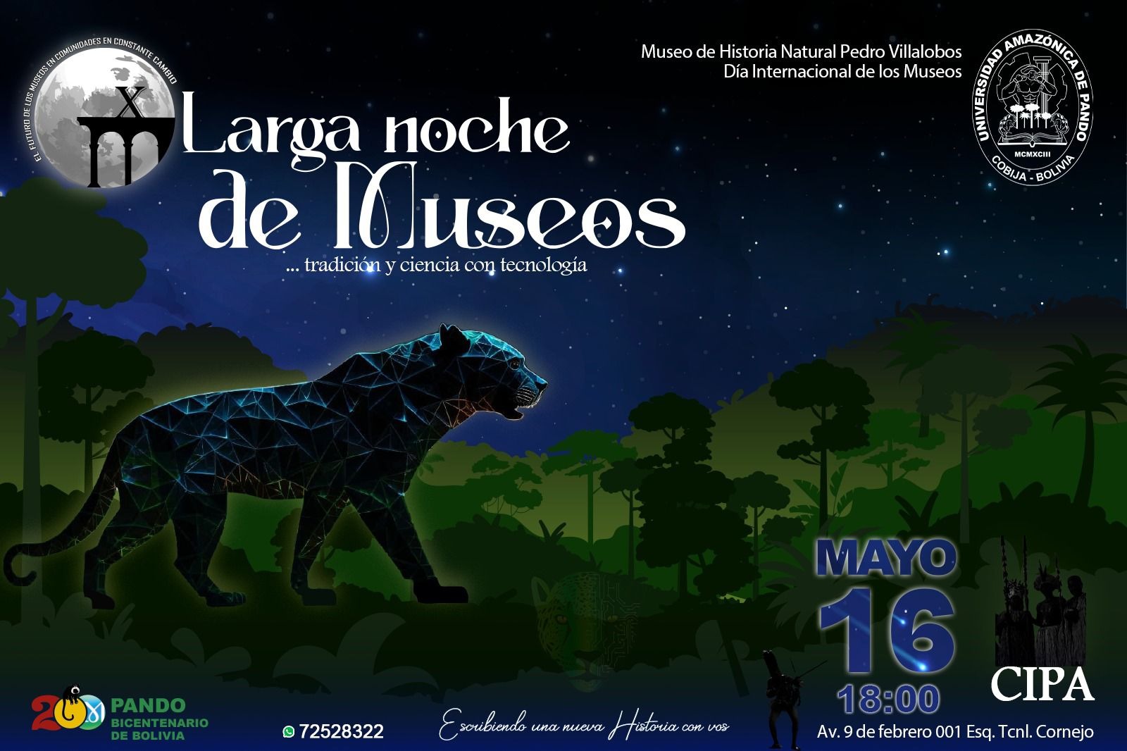 Afiche de la Larga Noche de Museos en Pando. Foto: Museo de Historia Natural Pedro Villalobos