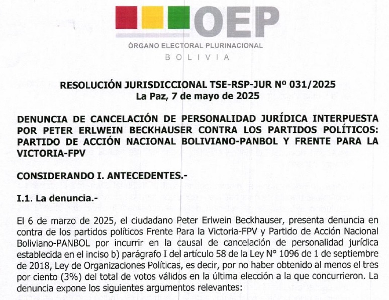 Sala Constitucional ordena al TSE nueva resolución sobre PAN-BOL y aclara que no puede ampliar inscripción de candidatos