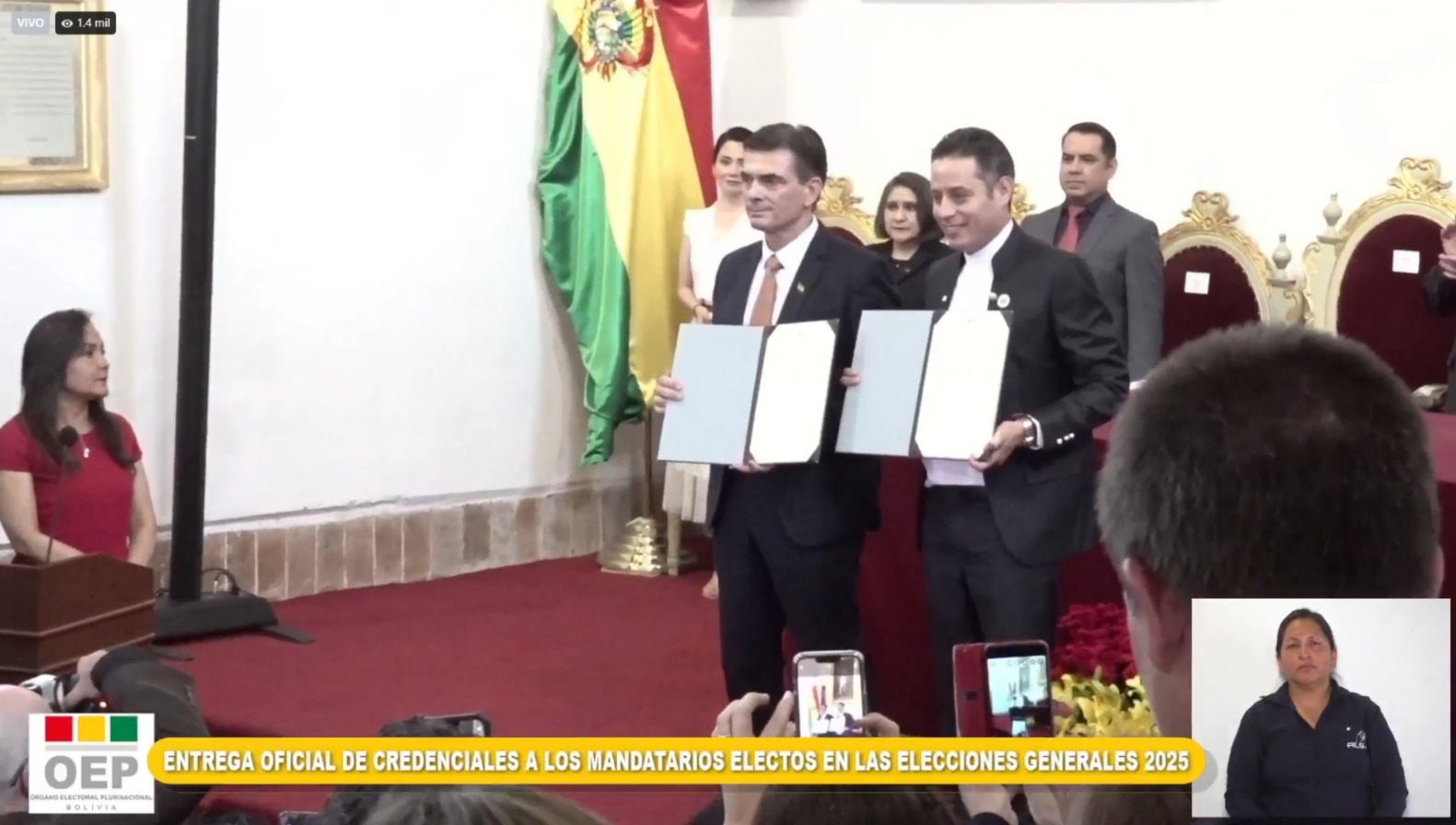 En la histórica Casa de la Libertad en Sucre, Paz y Lara reciben las credenciales como nuevos presidente y vicepresidente electos