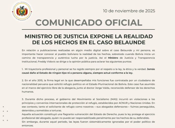 Ministro de Justicia afirma en ningún momento causó daño al Estado