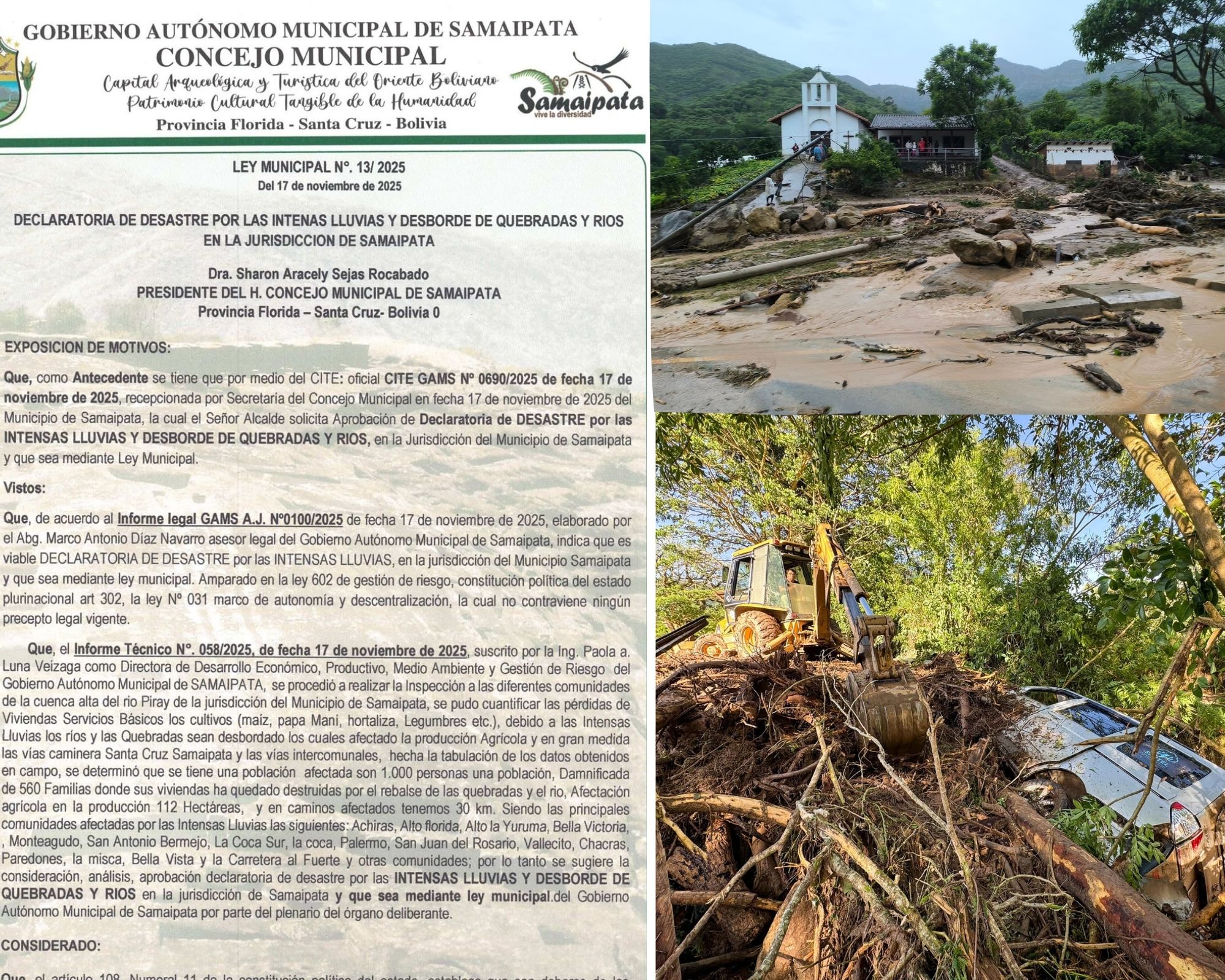 Samaipata se declara en desastre ante emergencia por las lluvias