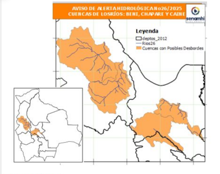 Senamhi emite alerta Naranja por riesgo de desborde de ríos en Cochabamba y La Paz